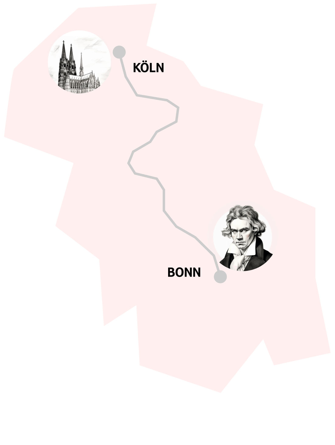 Illustration Köln Bonn und
          Rhein als verbindendes Element